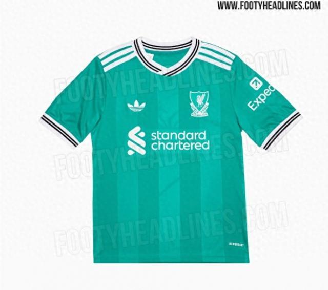 利物浦25-26赛季第三球衣曝光：海绿色+现代化经典队徽